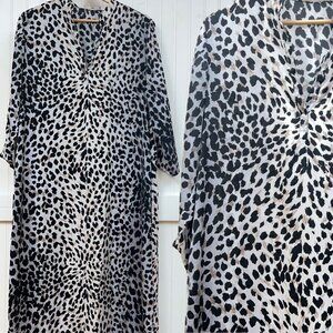 Natori Misty Leopard Caftan V-Neck Midi Dress Animal Print Flowy Loungewear